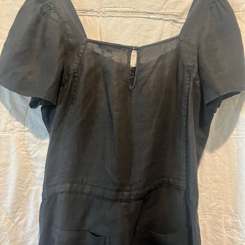 Joie Black Linen Short Sleeve with Pockets Romper Sz: Small - Picture 6 of 9